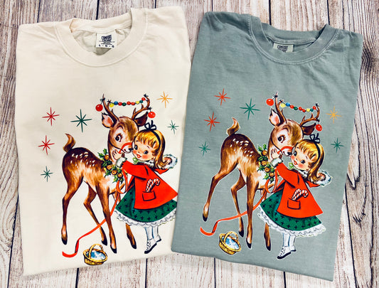 Vintage Christmas Rudolph and Girl