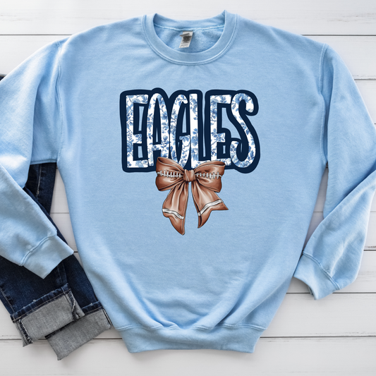 Blue Floral Eagles with Football Bow T-Shirt